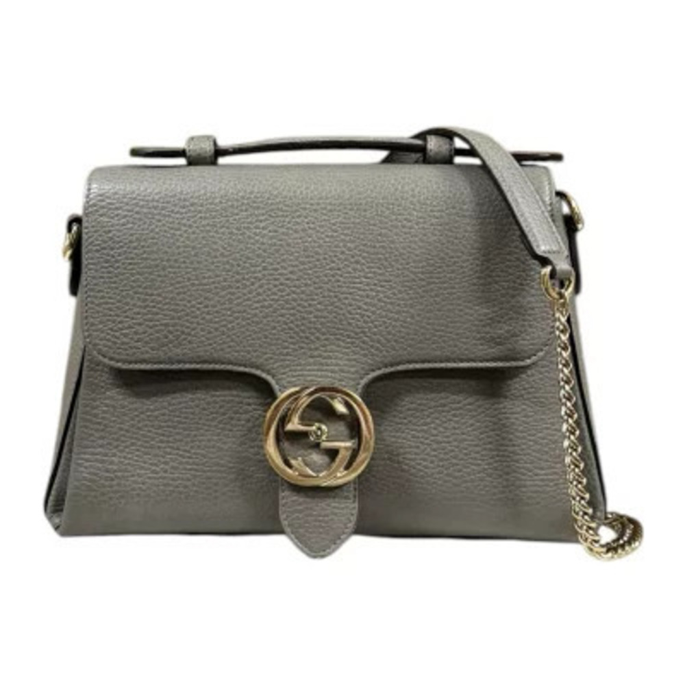 Gucci Interlocking Shoulder Bag Leather Gray Chain